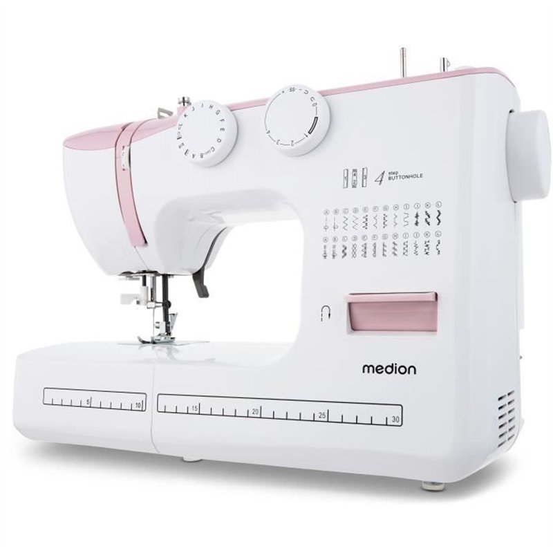 Machine a Coudre - MEDION - SM 60 - 62W - 24 Points + Points Doubles - 700 tr/min - LED - Rose