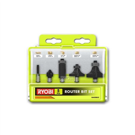Coffret 5 fraises panachées RYOBI queue de diametre 6mm RAKRBS5