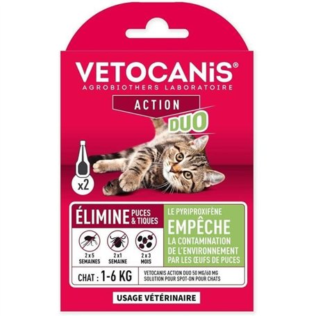 Action Duo pipette - VETOCANIS - Anti-Puces Anti-Tiques Chat
