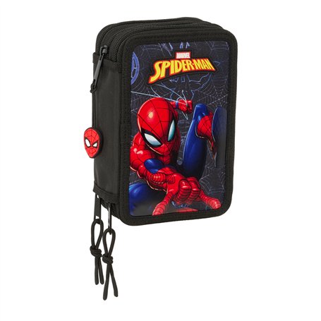 Trousse Scolaire avec Accessoires Spider-Man Attack Noir 12,5 x 19,5 x 5,5 cm 37 Pièces