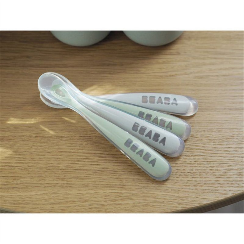 Image secondaire de Lot de 4 cuilleres 1er âge silicone Gris velours/Vert sauge