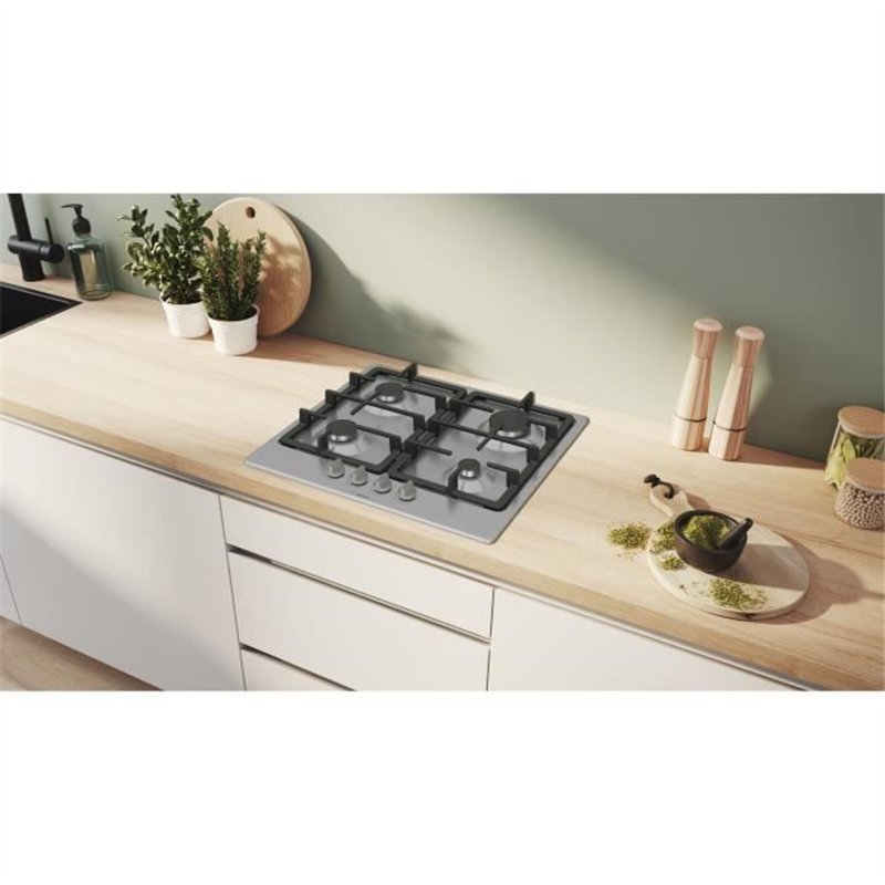 Image secondaire de Table de cuisson a gaz - BOSCH Série 4 - 4 foyers - 52 x 58,2 x 4,5 cm - PGP6B5K90 - Inox