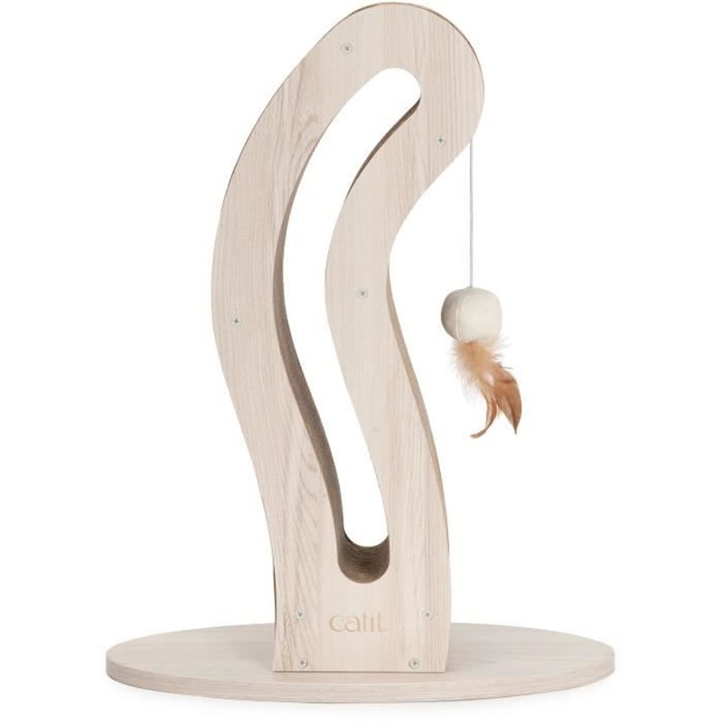 Griffoir pour chat - CATIT - Pixi Queue de chat - Avec balle en tissu et plume - Aspect chene naturel