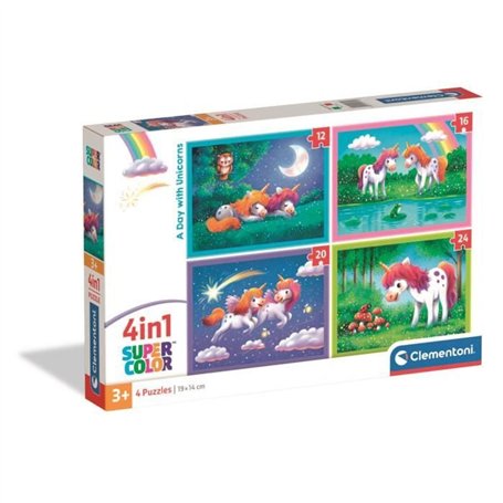 CLEMENTONI - Puzzle 4 en 1 - A Day with Unicorns
