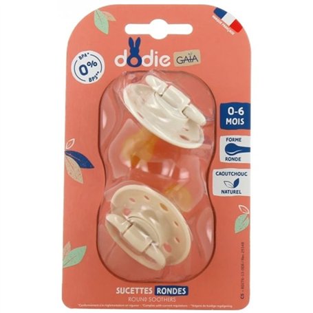 Sucettes-Dodie Gaia Sucettes Rondes 0-6M x2 (Couleur : Beige)