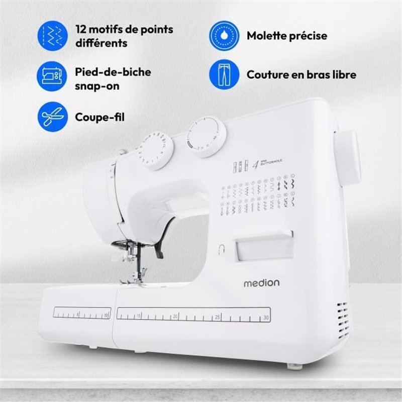 Image secondaire de Machine a Coudre - MEDION - SM 60 - 62W - 24 Points + Points Doubles - 700 tr/min - LED - Blanc