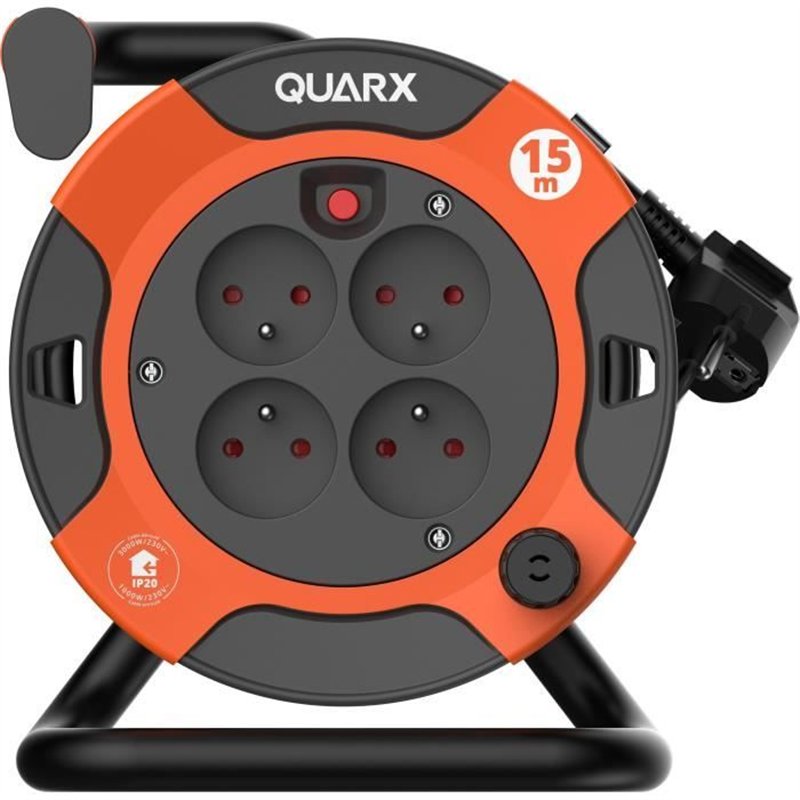 Enrouleur - QUARX - Bricolage - 15m, H05VV-F 3G1,5mm², disjoncteur thermique