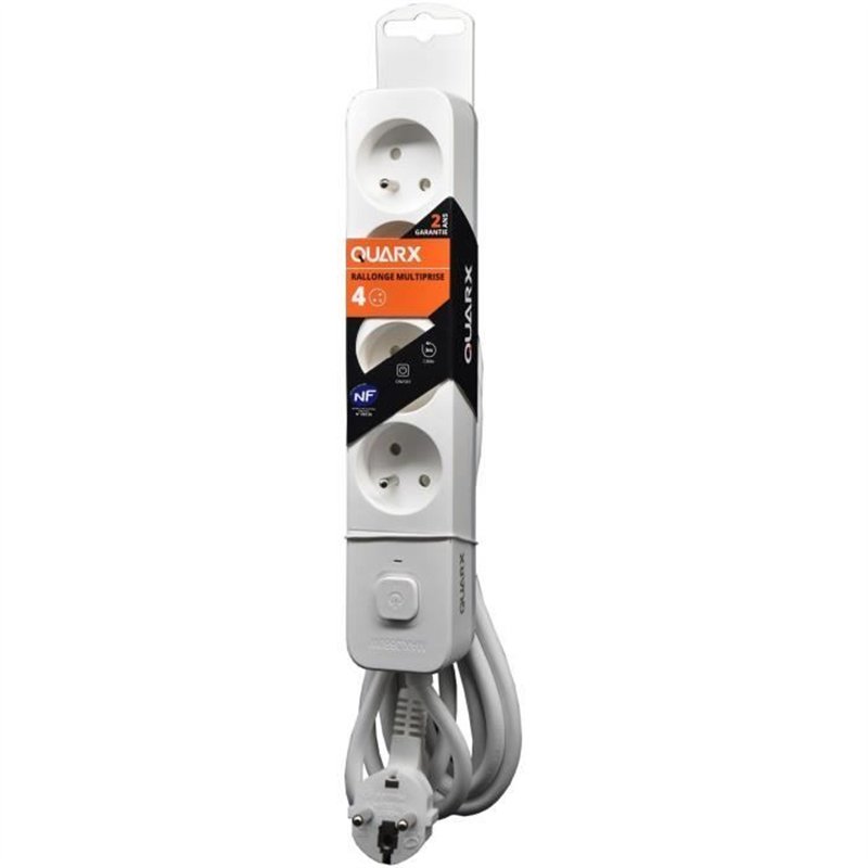 Multiprise - QUARX - 4 prises - Avec 3 ports USB, câble 1,5m