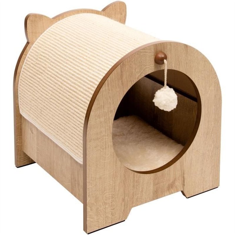 Meuble à griffer pour chat - CATIT - Vesper Minou - Tapis à griffer en sisal remplaçable - Aspect chêne - L. 36 x l. 37 x H. 40