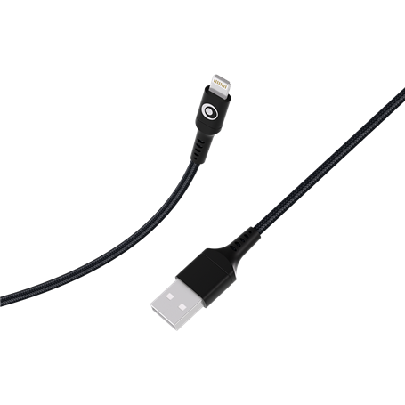 Câble Tissé USB A / Lightning 2.4A 1.2m FastCharge 12W Noir Bigben