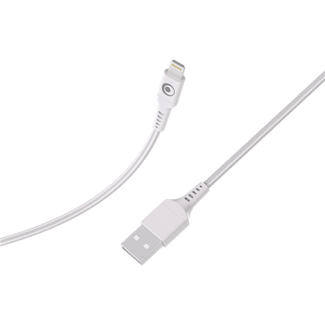 Câble Tissé USB A / Lightning 2.4A 1.2m FastCharge 12W Blanc Bigben