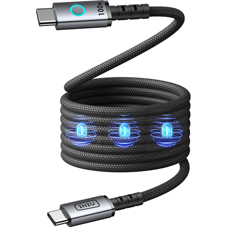 Câble Léopard USB C / USB C 5A 1.2m Magnétique PD 100W Noir Iniu