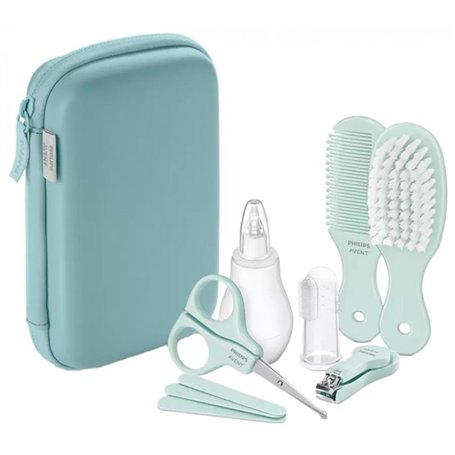 Kit de soins pour bébé Philips Avent, coupe-ongles, ciseaux, 3 limes, peigne, brosse a cheveux, aspirateur nasal et brosse a den