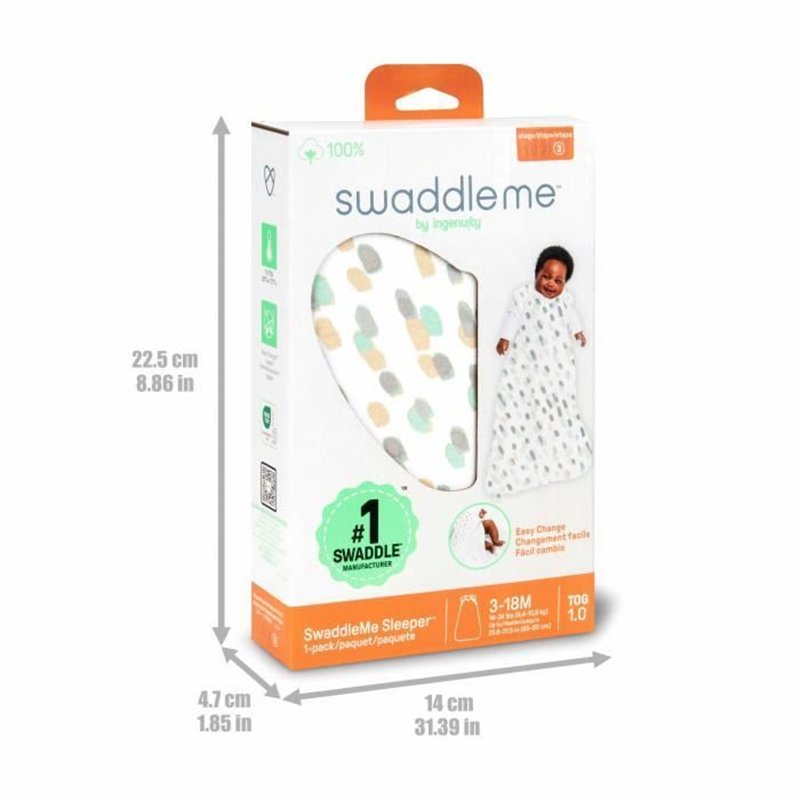 Image secondaire de INGENUITY, Gigoteuse d'Emmaillotage, sac de couchage à pois, pour l'été TOG 0.5 évolutive de 3 à 18 mois certifié oeko-Tex