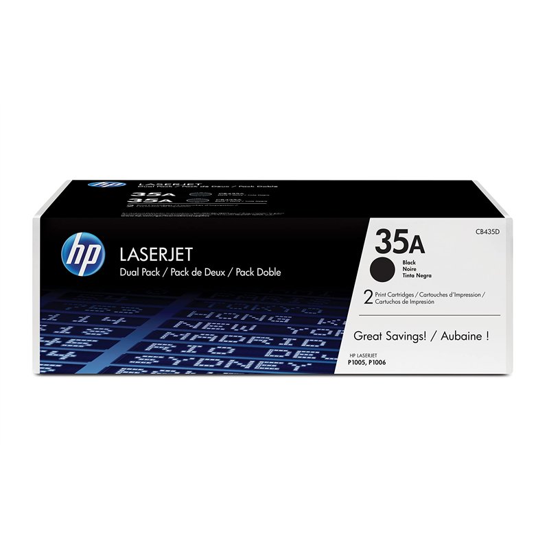 Image secondaire de HP 35A Pack de 2 Toners Noirs Authentiques (CB435AD) pour imprimante HP LaserJet P1005 et HP LaserJet P1006