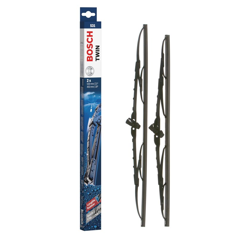 Bosch Balais d'Essuie–Glace Plats Conventionnel Twin 531, Longueur: 530mm/450mm – 1 Paire de Balais avant