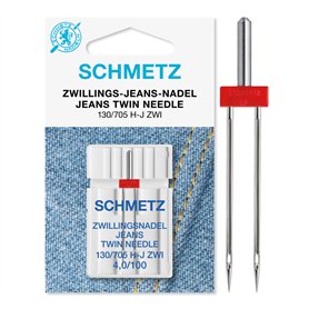 SCHMETZ Aiguilles pour machines à coudre | 1 Aiguilles Jumelles Jeans/Jean | 130/705 H-J ZWI | Grosseur d'aiguille 4,0/100
