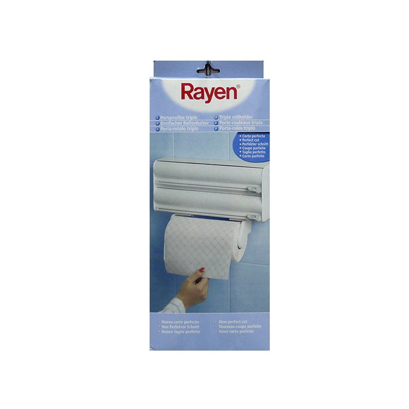 Image secondaire de Rayen - Porte-Rouleaux de Cuisine avec 3 Supports, Montage mural, Fonction de Coupe pour Film Alimentaire et Aluminium, Gain de 