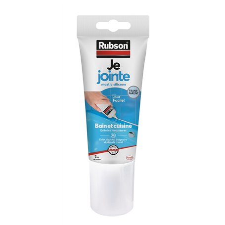 Rubson Je Jointe Mastic Transparent 150 ml, mastic étanche anti-moisissure en tube prêt à l'emploi, mastic silicone durable pour