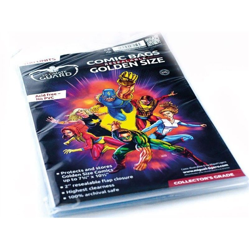 Ultimate Guard Lot de 100 Sacs refermables pour Bande dessinée Doré