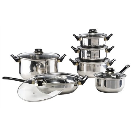 Hi Ensemble d'Ustensiles de Cuisine 12 pcs Ensemble de Casseroles Poêle Marmite avec Couvercle Cocottes Ensemble de Pot Maison A