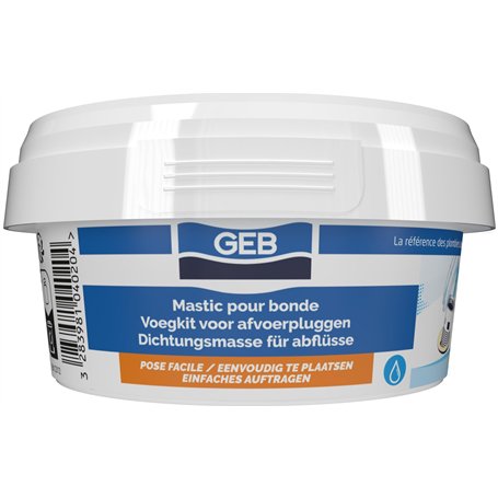 GEB Mastic d'étanchéité pour bonde de lavabo, évier, Baignoire, Douche ou pour Emboitement de tuyaux - Pot 200g - Beige