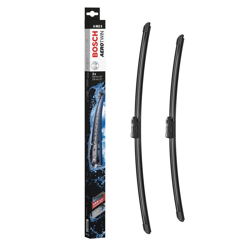 Bosch Balais d'Essuie–Glace Plats Aerotwin A862S, Longueur: 600mm/530mm – 1 Paire de Balais avant