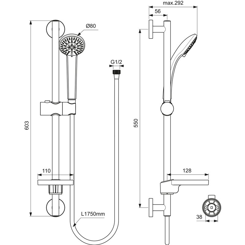 Image secondaire de Ideal Standard B9503AA Idealrain S3 Ensemble de douche/barre de douche 60 cm