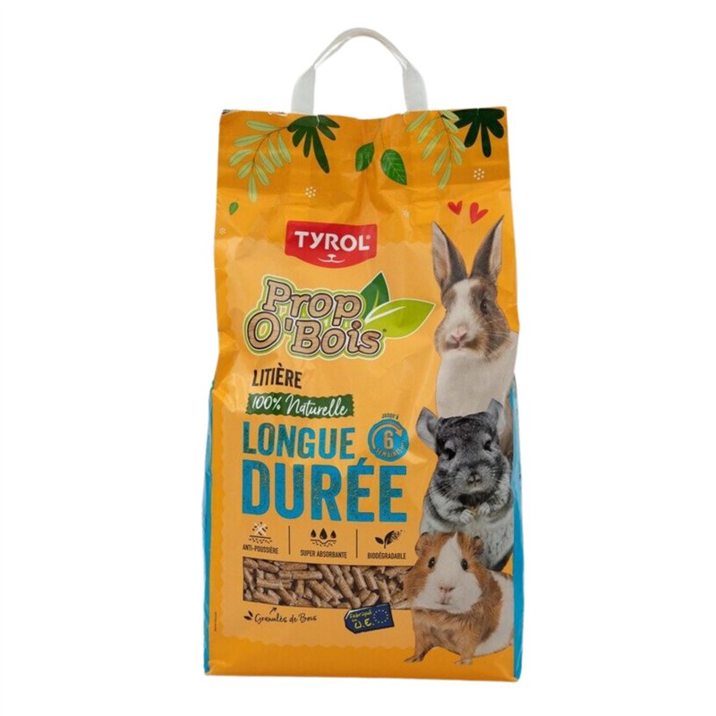 Tyrol, Litière Petits Animaux PROP'O BOIS 10L, Super Absorbante à Granulés de Bois, Litière Lapin