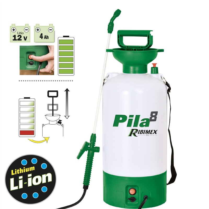Image secondaire de RIBIMEX 07375 - Pulvérisateur à Batterie - 8 L - Sous Pression Automatique - Blanc / Vert