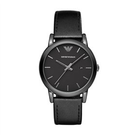 Emporio Armani Montre pour homme, mouvement date à trois aiguilles, boîtier en acier inoxydable noir de 41 mm avec bracelet en c