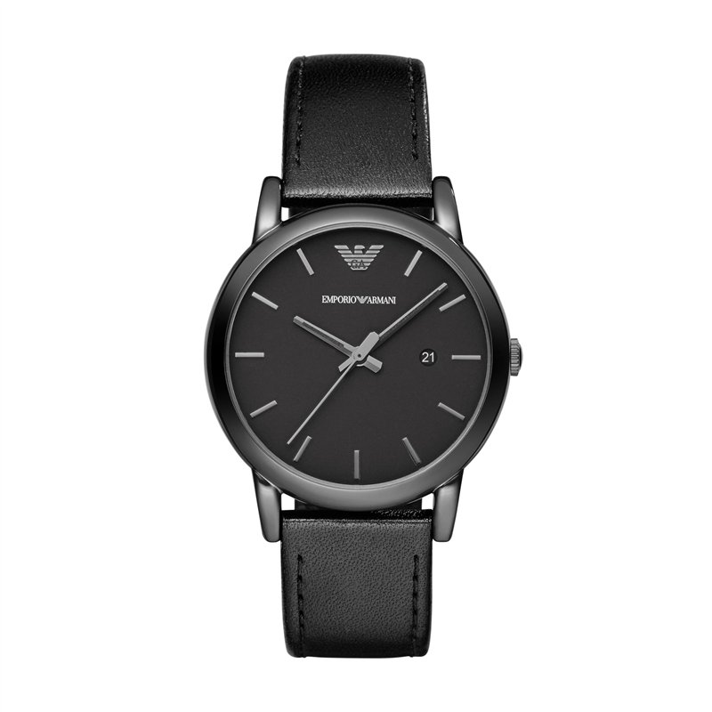 Emporio Armani Montre pour homme, mouvement date à trois aiguilles, boîtier en acier inoxydable noir de 41 mm avec bracelet en c