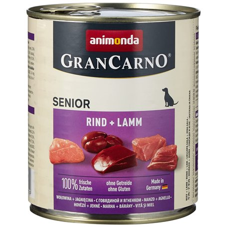 Nourriture pour chien GranCarno Senior d’animonda, nourriture humide pour chien de plus 7 ans, bœuf + agneau, 6 x 400 g
