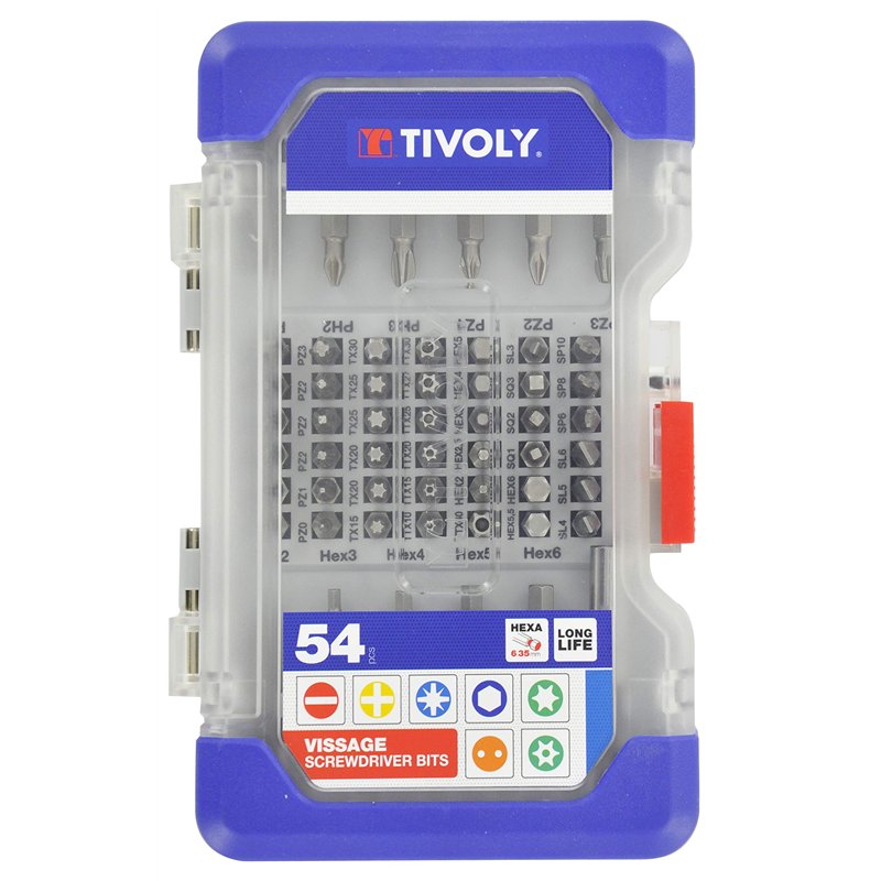 Tivoly 11501570040 Coffret d'Embouts de Vissage , Gris, 25/50mm, Set de 54 Pièces