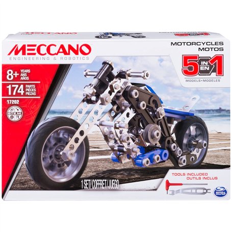 MECCANO - Moto 5 MODÈLES - 5 Modèles De Véhicules Motos A Construire - Coffret Inventions avec 174 Pièces Et 2 Outils - Jeu de C