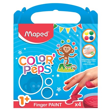 Maped Color'Peps 4 Pots de Peinture Doigt pour Bébé et Enfant dès 1 an - Gouache Pots de 80 gr - Nettoyage Facile à l'eau - Coul