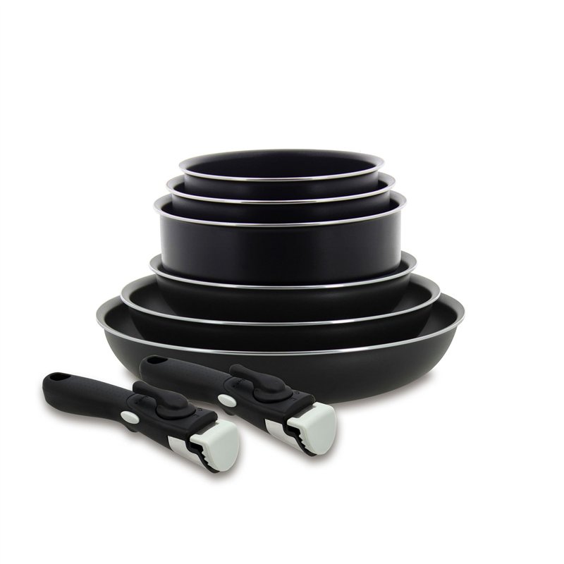 MENASTYL - set de 8 pièces – 3 poêles 20/24/28 cm + 3 casseroles 16/18/20 cm + 2 poignées amovibles sécurisées - 6020438