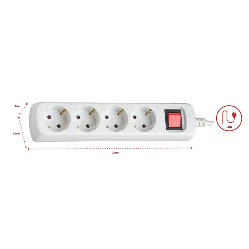 Image secondaire de Silver Electronics 9638 – Base Électrique 4 sorties avec interrupteur (3 m) couleur blanc