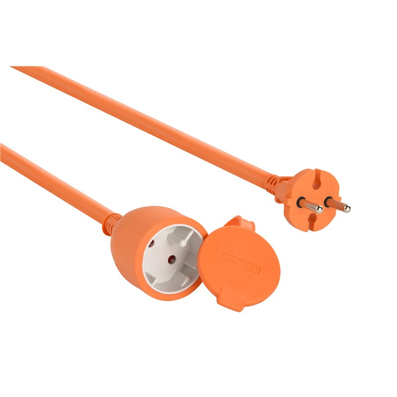 Rallonge de jardin 16A, Prolongateur orange 20 mètres, câble H05VVF 2x1,5 pour appareils de classe II (sans terre)