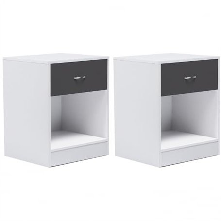 IDMarket - Lot de 2 Tables de Chevet Olga 1 tiroir avec Niche Bois Blanc et tiroir Gris