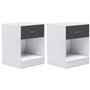 IDMarket - Lot de 2 Tables de Chevet Olga 1 tiroir avec Niche Bois Blanc et tiroir Gris