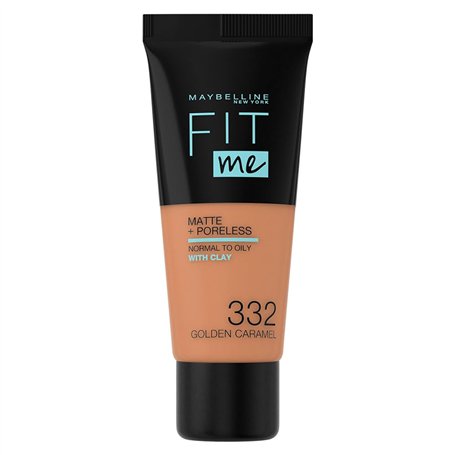 Maybelline New-York - Fond de teint Fluide Fit Me Matte & Poreless - Peaux normales à grasses - Teinte : 332 Caramel Doré - 30 m
