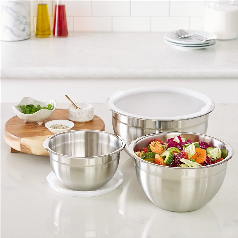 Image secondaire de Amazon Basics Maison Lot de 3 saladiers en acier inoxydable, Argenté