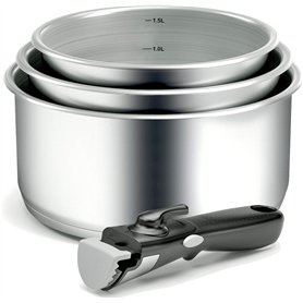 Backen 191199, Set de Casseroles 16,18,20cm, Inox, 4 Pièces, Tous Feux dont Induction, 1poignée amovible, Empilable, Compatible 