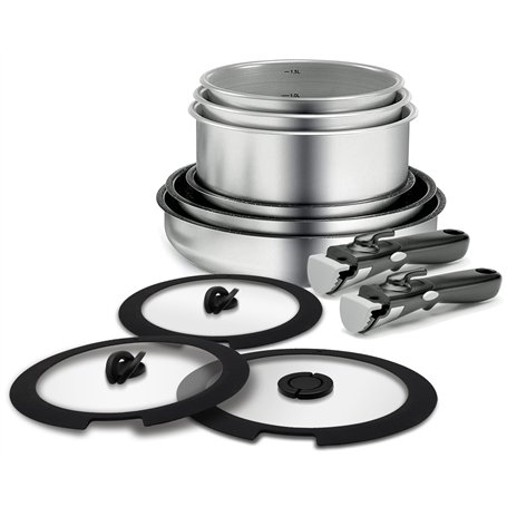 Backen 199911,Batterie de cuisine 11 pièces, Poêles, Casseroles, Poignées amovibles, Couvercles verre, Induction, Revêtement ant