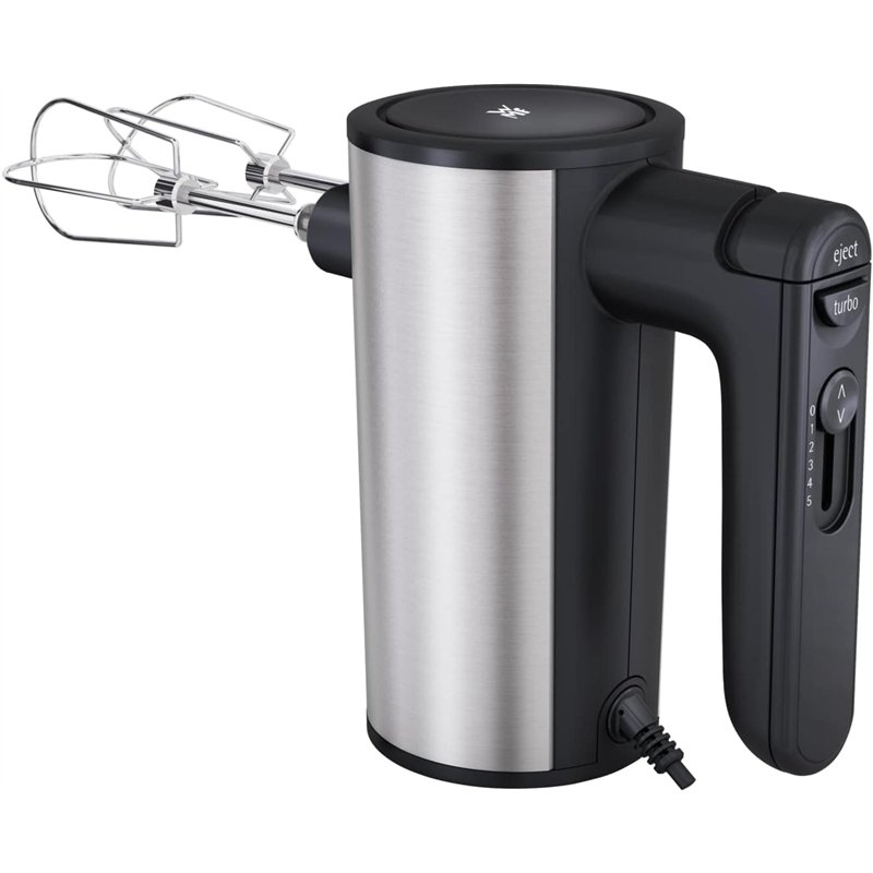 WMF Batteur électrique, 5 vitesses, Inox 18/10 Cromargan, Rangement position verticale, Fouet et crochet pétrin en inox, 400 W