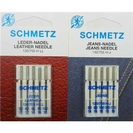 SCHMETZ Lot de 10 aiguilles pour machine à coudre, système 130/705, pour le cuir et le Jean