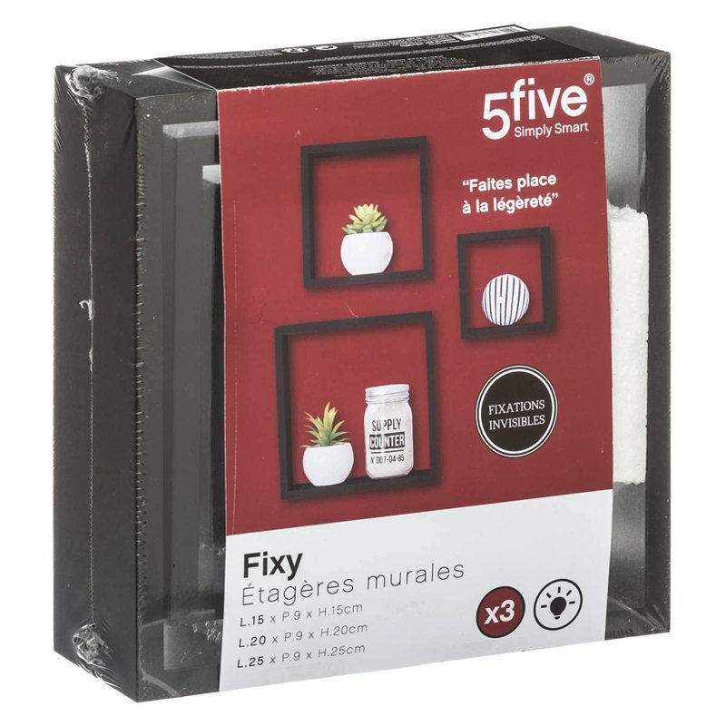 Image secondaire de 5five - 3 Petites étagères murales fixy Cube Noir