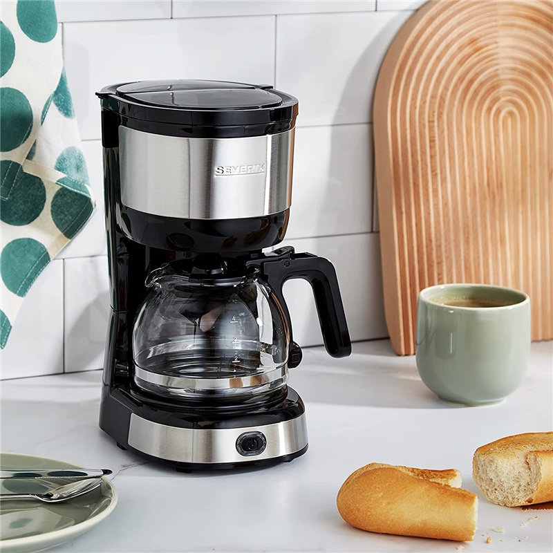Image secondaire de SEVERIN Cafetière filtre, 750W, Jusqu'à 4 tasses, filtre permanent lavable, porte filtre amovible, Plaque chauffante, Inox/Noir,
