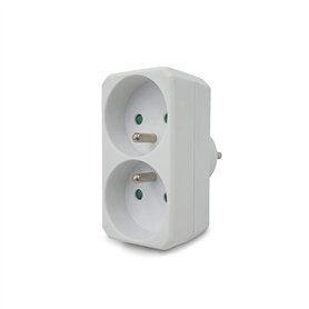 Velamp ADAT-FR-1- Biplite 2 prises électriques 2 pôles avec Terre 2 sorties Frontales - 16A Blanc